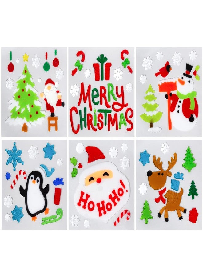 HOHUCRAB 6 Sheets Christmas Window Clings Gel, Santa Claus Snowman Snowflake Cardinals Penguin Christmas Gel Window Clings Decorations, Merry Xmas Wall Decor Stickers, School Home Xmas Party Decorations - Image 1